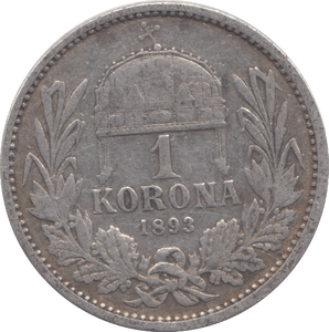 1893 AUSTRIA SILVER KORONA - SILVER WORLD COINS - Cambridgeshire Coins