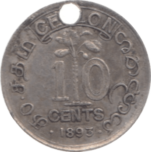 1893 CEYLON 10 CENTS - SILVER WORLD COINS - Cambridgeshire Coins