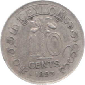 1893 CEYLON SILVER 10 CENTS ( GVF ) - WORLD COINS - Cambridgeshire Coins