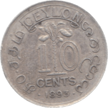 1893 CEYLON SILVER 10 CENTS ( GVF ) - WORLD COINS - Cambridgeshire Coins