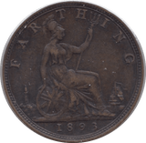 1893 FARTHING ( GVF ) 1 - Farthing - Cambridgeshire Coins