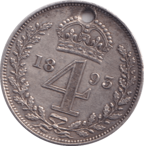 1893 FOURPENCE ( GVF ) HOLED - Fourpence - Cambridgeshire Coins
