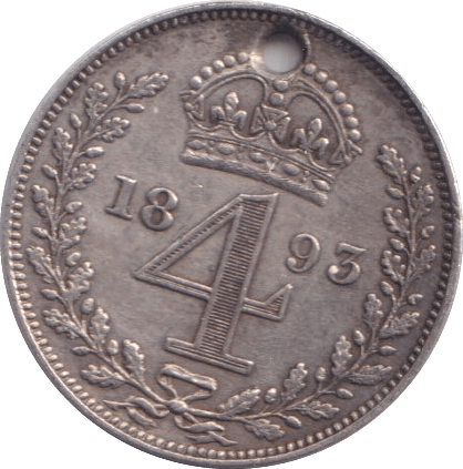 1893 FOURPENCE ( GVF ) HOLED - Fourpence - Cambridgeshire Coins