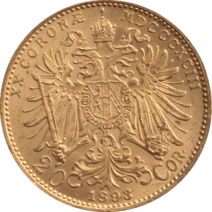 1893 GOLD 20 CORONA AUSTRIA - Gold World Coins - Cambridgeshire Coins