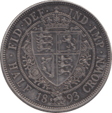 1893 HALFCROWN ( EF ) - Halfcrown - Cambridgeshire Coins