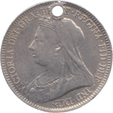 1893 HOLED SIXPENCE ( GVF ) REF 31 - Sixpence - Cambridgeshire Coins