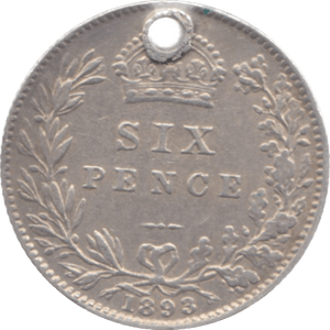 1893 HOLED SIXPENCE ( GVF ) REF 31 - Sixpence - Cambridgeshire Coins