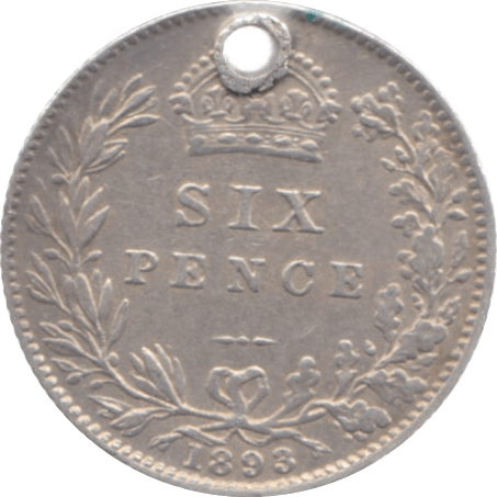 1893 HOLED SIXPENCE ( GVF ) REF 31 - Sixpence - Cambridgeshire Coins