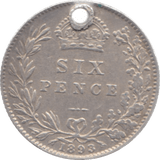 1893 HOLED SIXPENCE ( GVF ) REF 31 - Sixpence - Cambridgeshire Coins