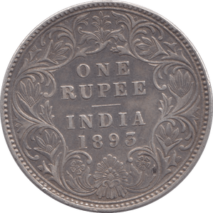1893 INDIAN SILVER ONE RUPEE - SILVER WORLD COINS - Cambridgeshire Coins