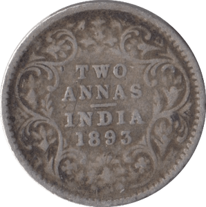 1893 SILVER INDIA TWO ANNAS - SILVER WORLD COINS - Cambridgeshire Coins