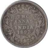 1893 SILVER INDIA TWO ANNAS - SILVER WORLD COINS - Cambridgeshire Coins