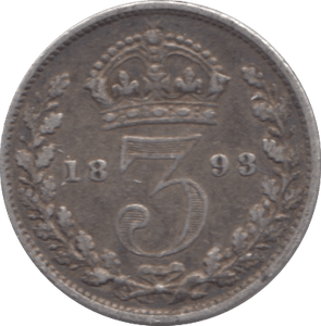 1893 SILVER THREEPENCE ( FINE ) - Threepence - Cambridgeshire Coins
