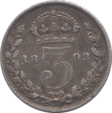 1893 SILVER THREEPENCE ( FINE ) - Threepence - Cambridgeshire Coins
