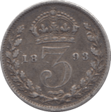 1893 SILVER THREEPENCE ( FINE ) - Threepence - Cambridgeshire Coins