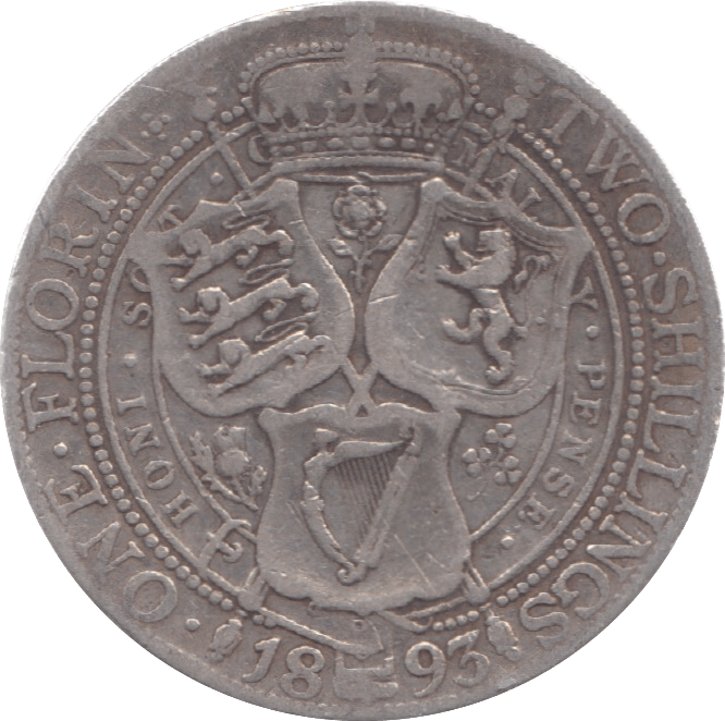 1893 TWO SHILLINGS ( FINE ) - Florin - Cambridgeshire Coins