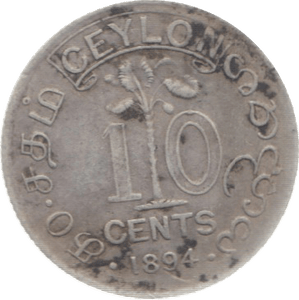 1894 CEYLON SILVER 10 CENTS ( VF ) - WORLD COINS - Cambridgeshire Coins
