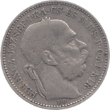 1894 HUNGARY SILVER ONE KORONA - SILVER WORLD COINS - Cambridgeshire Coins