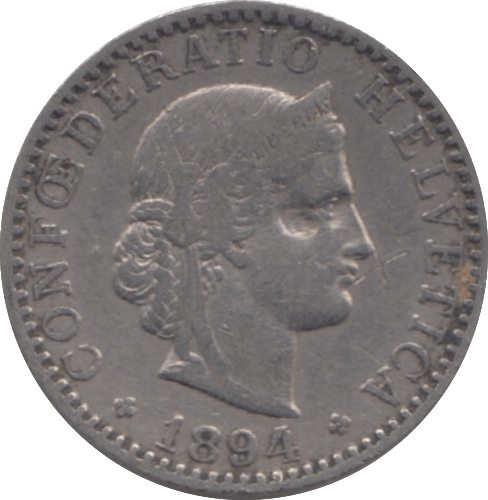 1894 SWITZERLAND 20 RAPPEN - WORLD COINS - Cambridgeshire Coins