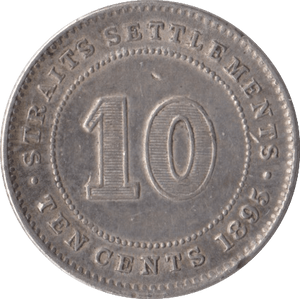 1895 SILVER 10 CENTS STRAIT SETTLEMENTS - SILVER WORLD COINS - Cambridgeshire Coins