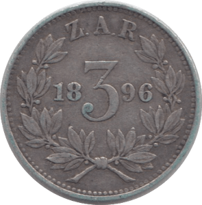 1896 3 ZAR SOUTH AFRICA SILVER - SILVER WORLD COINS - Cambridgeshire Coins