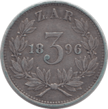 1896 3 ZAR SOUTH AFRICA SILVER - SILVER WORLD COINS - Cambridgeshire Coins