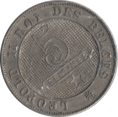 1896 BELGUIM 5 CENTIMES - WORLD COINS - Cambridgeshire Coins