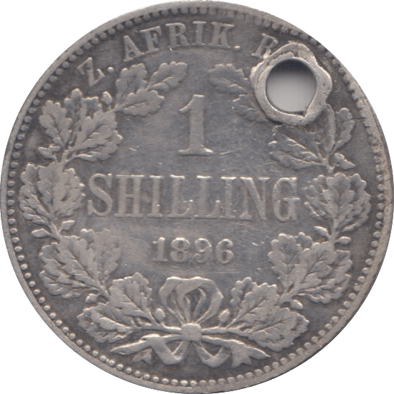 1896 HOLED SILVER ONE SHILLING SOUTH AFRICA - SILVER WORLD COINS - Cambridgeshire Coins