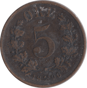 1896 NORWAY 5 ORE - WORLD COINS - Cambridgeshire Coins