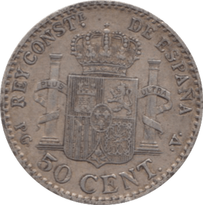 1896 SILVER 50 CENT SPAIN - SILVER WORLD COINS - Cambridgeshire Coins