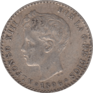 1896 SILVER 50 CENT SPAIN - SILVER WORLD COINS - Cambridgeshire Coins