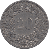 1896 SWITZERLAND 20 RAPPEN - WORLD COINS - Cambridgeshire Coins