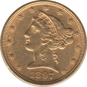 1897 GOLD FIVE DOLLARS USA - Gold World Coins - Cambridgeshire Coins