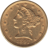 1897 GOLD FIVE DOLLARS USA - Gold World Coins - Cambridgeshire Coins