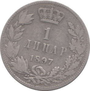 1897 SILVER 1 DINAR SERBIA - WORLD SILVER COINS - Cambridgeshire Coins