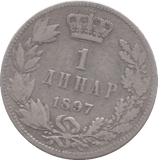 1897 SILVER 1 DINAR SERBIA - WORLD SILVER COINS - Cambridgeshire Coins