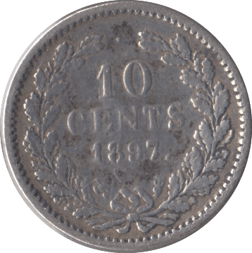 1897 SILVER 10 CENTS NETHERLANDS - SILVER WORLD COINS - Cambridgeshire Coins