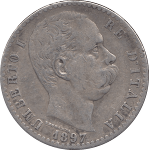1897 SILVER TWO LIRA ITALY - SILVER WORLD COINS - Cambridgeshire Coins
