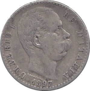1897 SILVER TWO LIRA ITALY - SILVER WORLD COINS - Cambridgeshire Coins