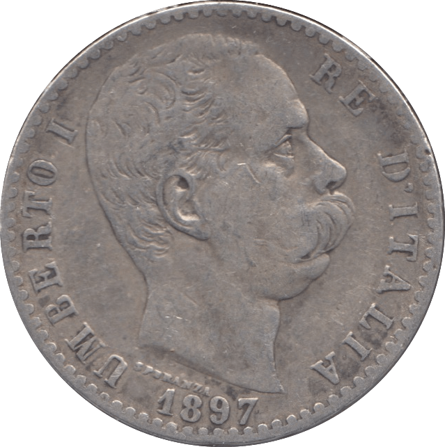 1897 SILVER TWO LIRA ITALY - SILVER WORLD COINS - Cambridgeshire Coins