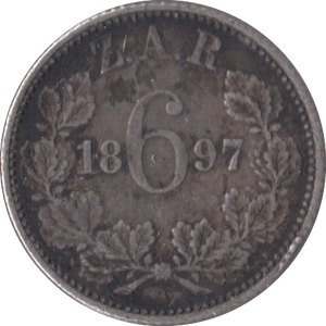 1897 SOUTH AFRICA SILVER SIXPENCE - SILVER WORLD COINS - Cambridgeshire Coins