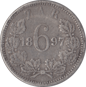 1897 SOUTH AFRICA SILVER SIXPENCE - SILVER WORLD COINS - Cambridgeshire Coins