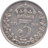 1897 THREEPENCE ( GVF ) 23 - Threepence - Cambridgeshire Coins