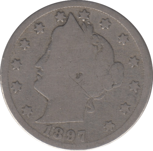 1897 USA 5 SILVER CENTS - SILVER WORLD COINS - Cambridgeshire Coins