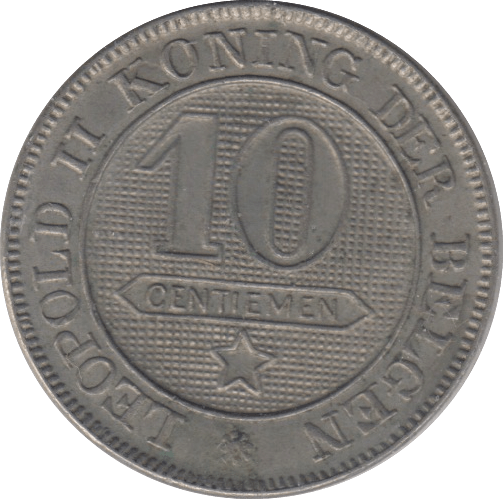 1898 BELGIUM 10 CENTIMES - SILVER WORLD COINS - Cambridgeshire Coins
