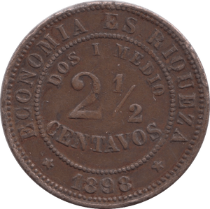 1898 CHILE 2 1/2 CENTAVOS - WORLD COINS - Cambridgeshire Coins
