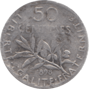 1898 FRANCE SILVER 50 CENTIMES - SILVER WORLD COINS - Cambridgeshire Coins