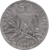 1898 FRANCE SILVER 50 CENTIMES - SILVER WORLD COINS - Cambridgeshire Coins