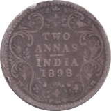 1898 SILVER TWO ANNAS INDIA - SILVER WORLD COINS - Cambridgeshire Coins