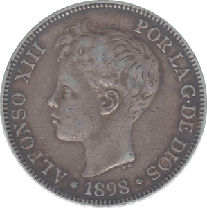 1898 SPAIN SILVER 5 PESETAS - WORLD COINS - Cambridgeshire Coins